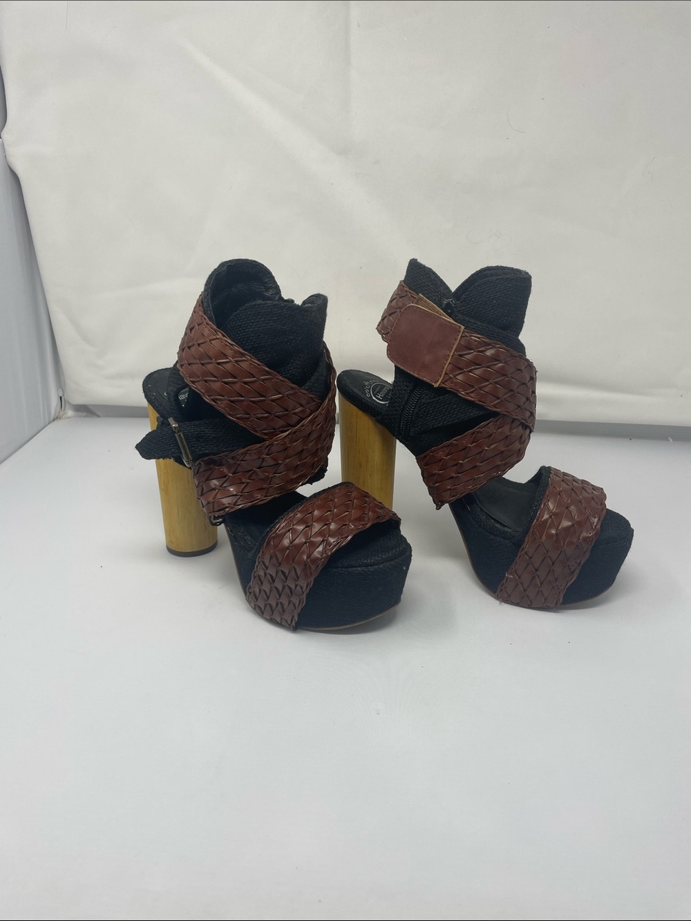 Jeffrey Campbell Handmade Havana Last Braided Brown Wrap Platform Wood Heels
